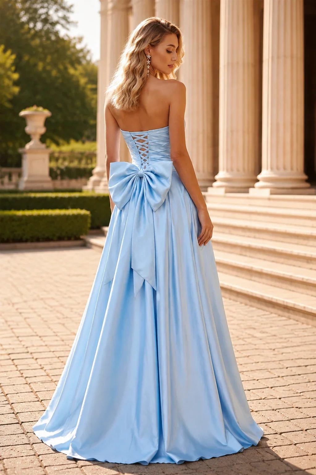 Jorlisse Light Strapless Bow-Detail Gown with Slit Prom Dress