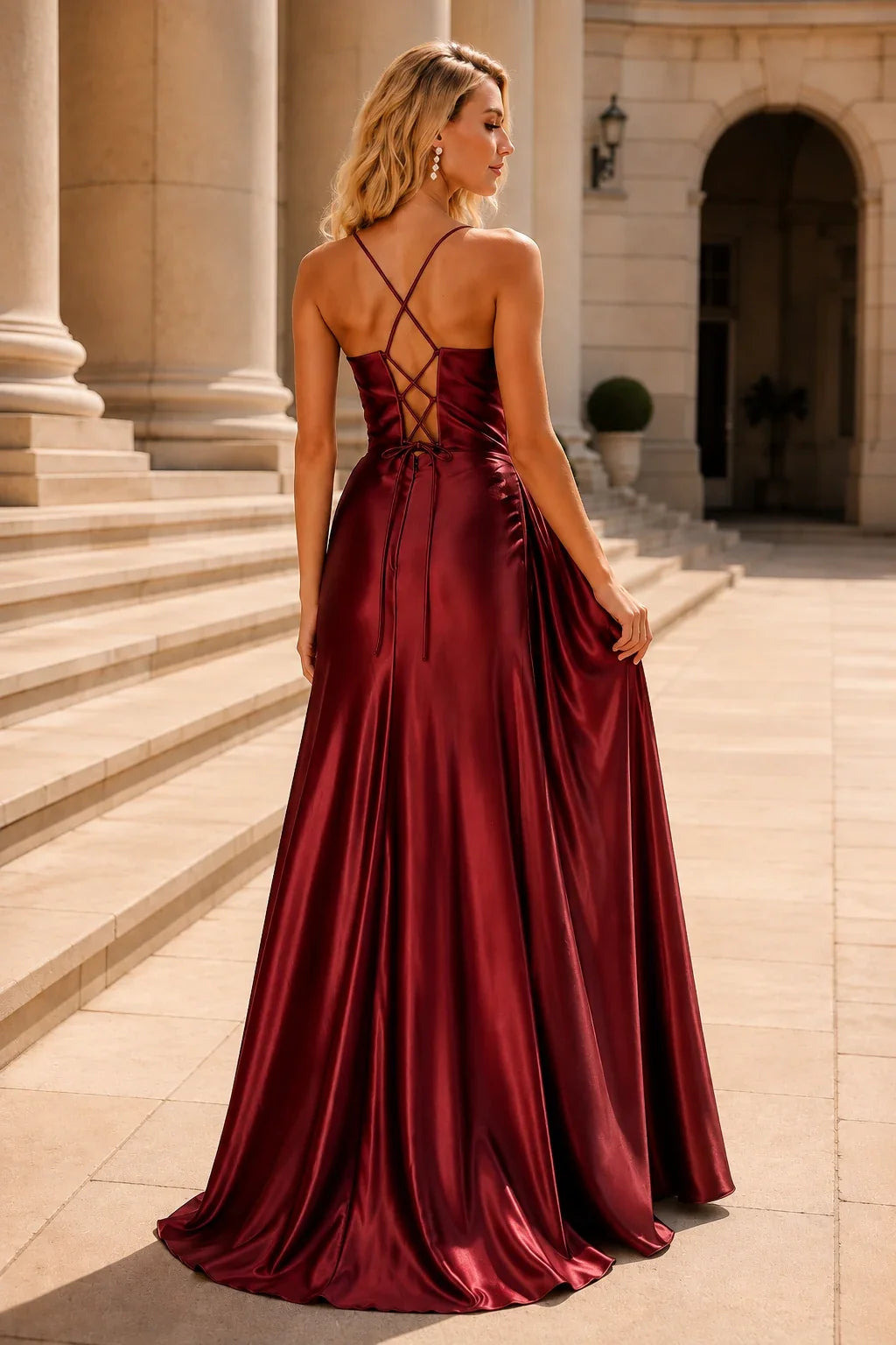 Jorlina Light Spaghetti-Strap Open-Back Gown with Slit Prom Dress
