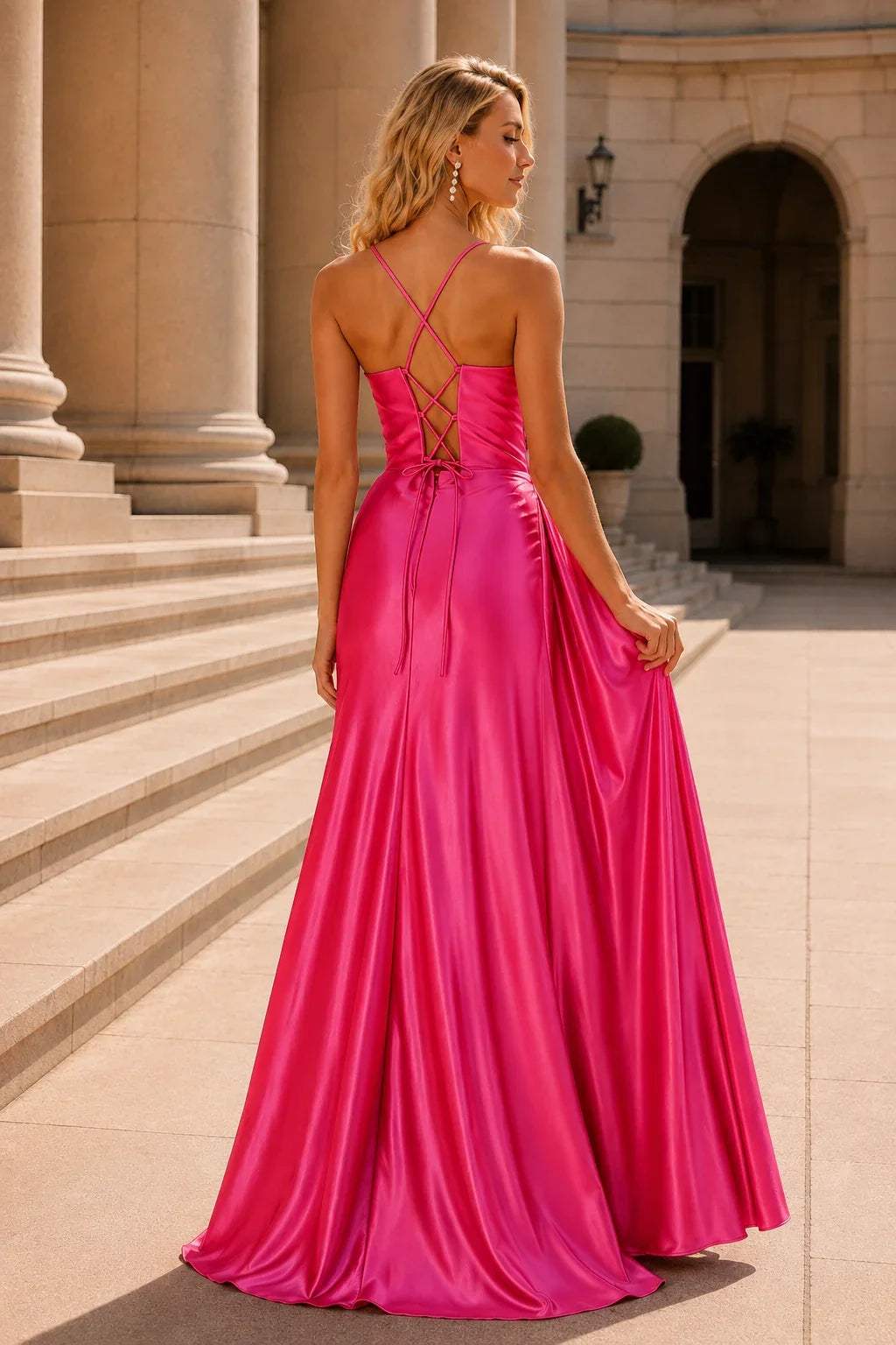 Jorlina Light Spaghetti-Strap Open-Back Gown with Slit Prom Dress