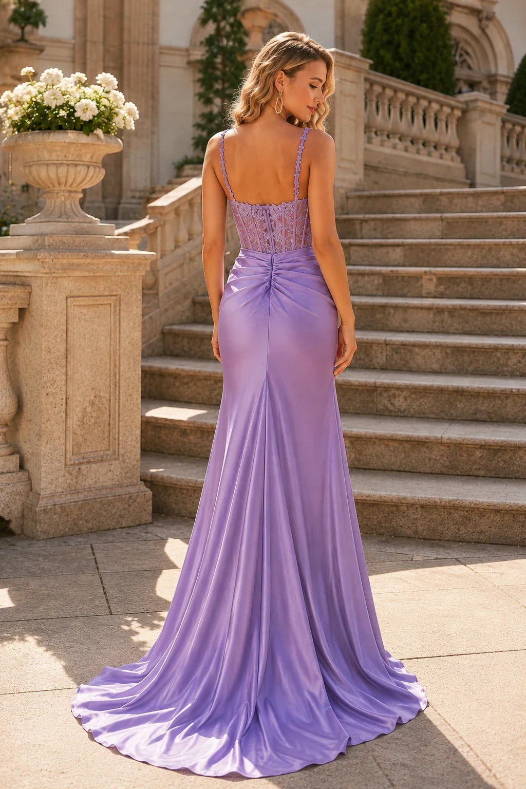 Isarienne Spaghetti-Strap Fitted Gown with Slit Prom Dress