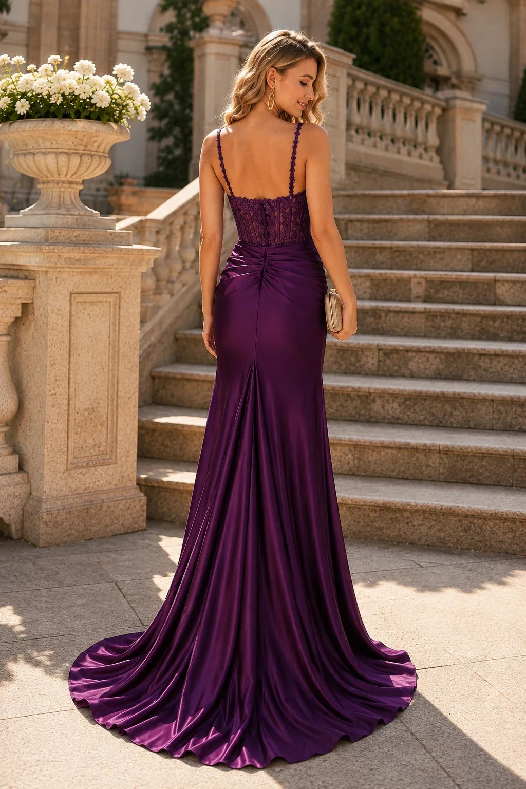 Isarienne Spaghetti-Strap Fitted Gown with Slit Prom Dress