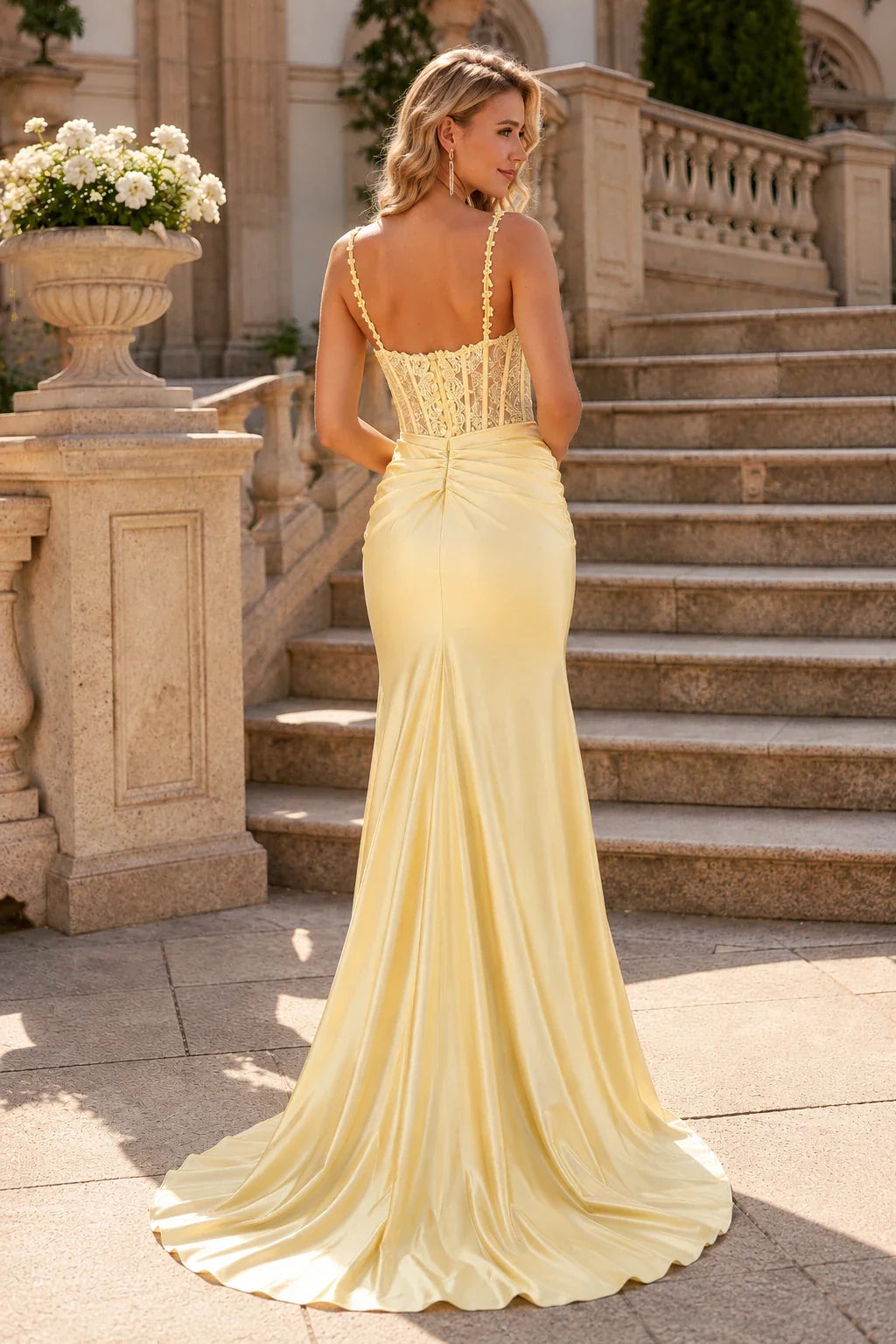 Isarienne Spaghetti-Strap Fitted Gown with Slit Prom Dress