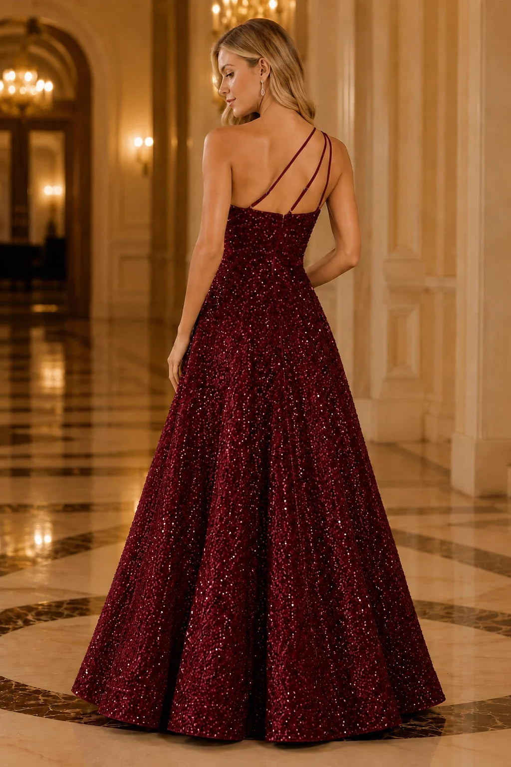 Isasera One-Shoulder Embellished Ball Gown Prom Dress