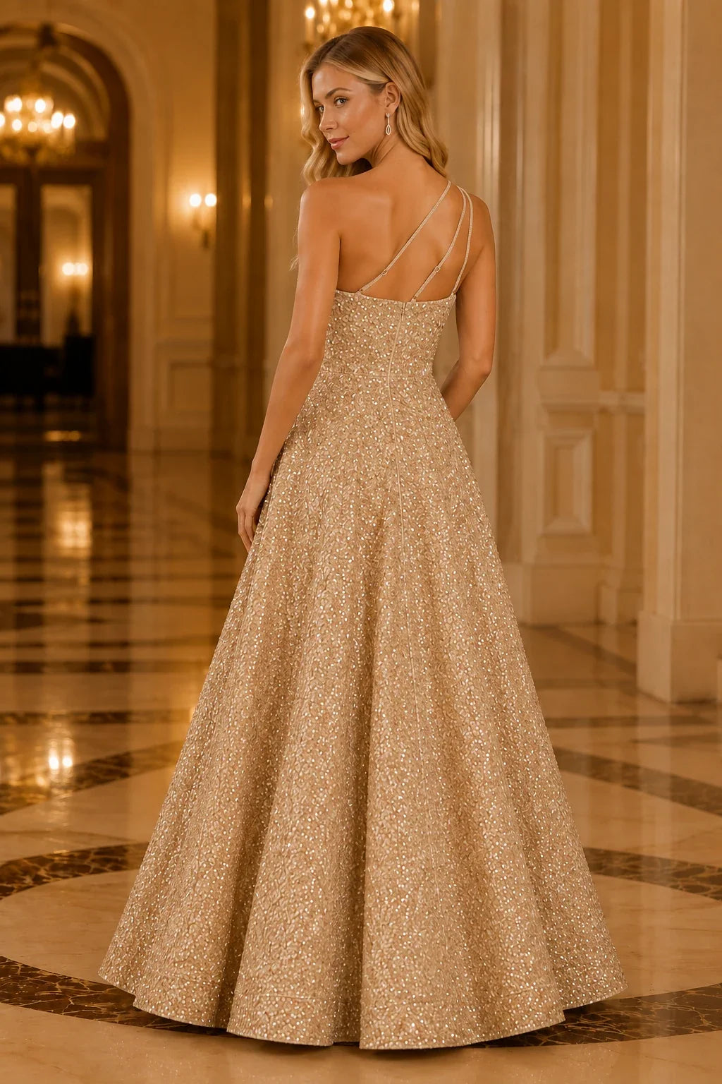 Isasera One-Shoulder Embellished Ball Gown Prom Dress