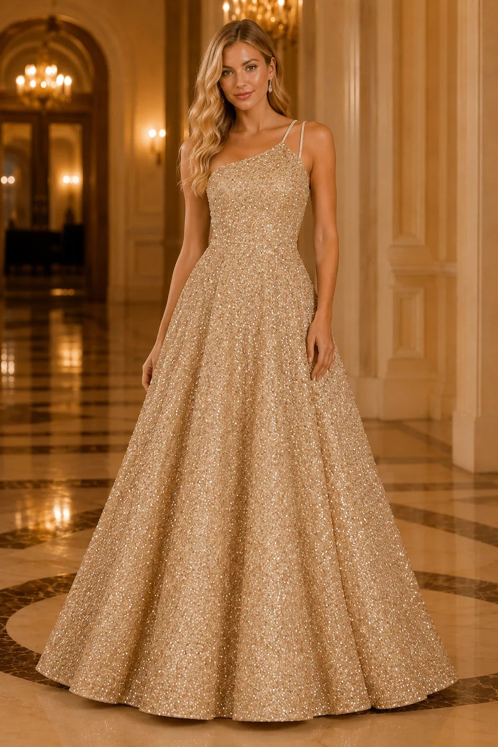 Isasera One-Shoulder Embellished Ball Gown Prom Dress