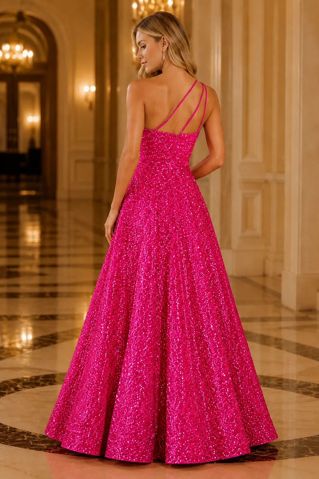 Isasera One-Shoulder Embellished Ball Gown Prom Dress