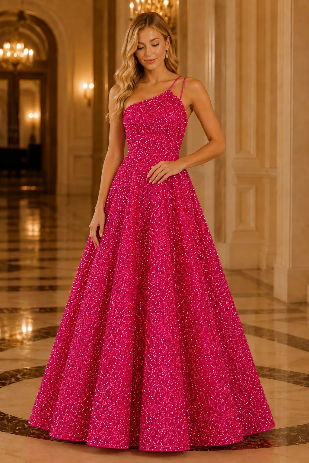 Isasera One-Shoulder Embellished Ball Gown Prom Dress