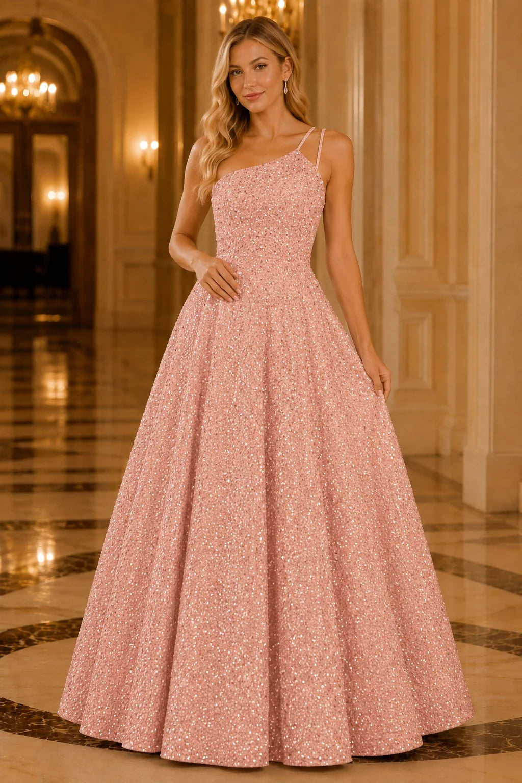 Isasera One-Shoulder Embellished Ball Gown Prom Dress