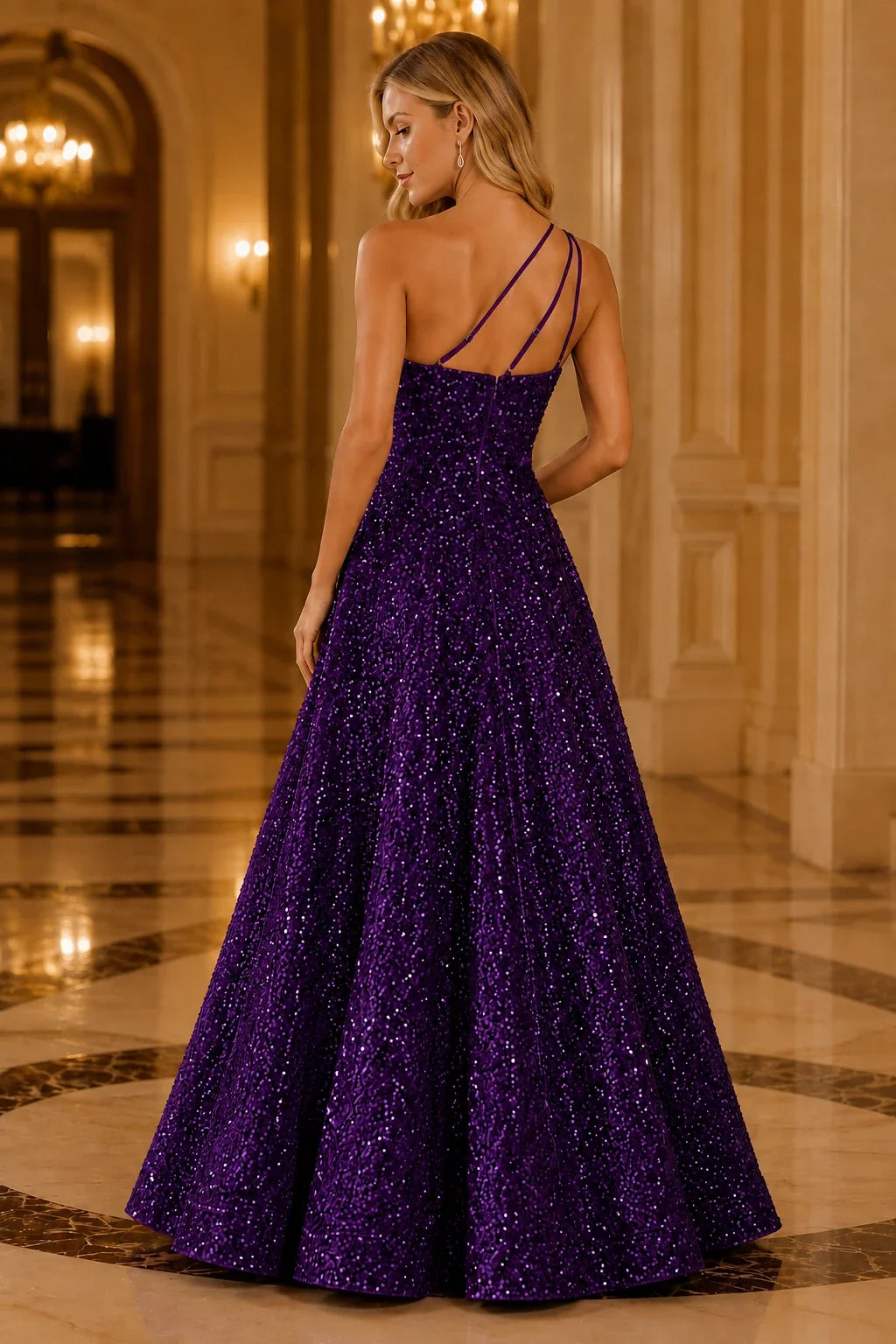 Isasera One-Shoulder Embellished Ball Gown Prom Dress