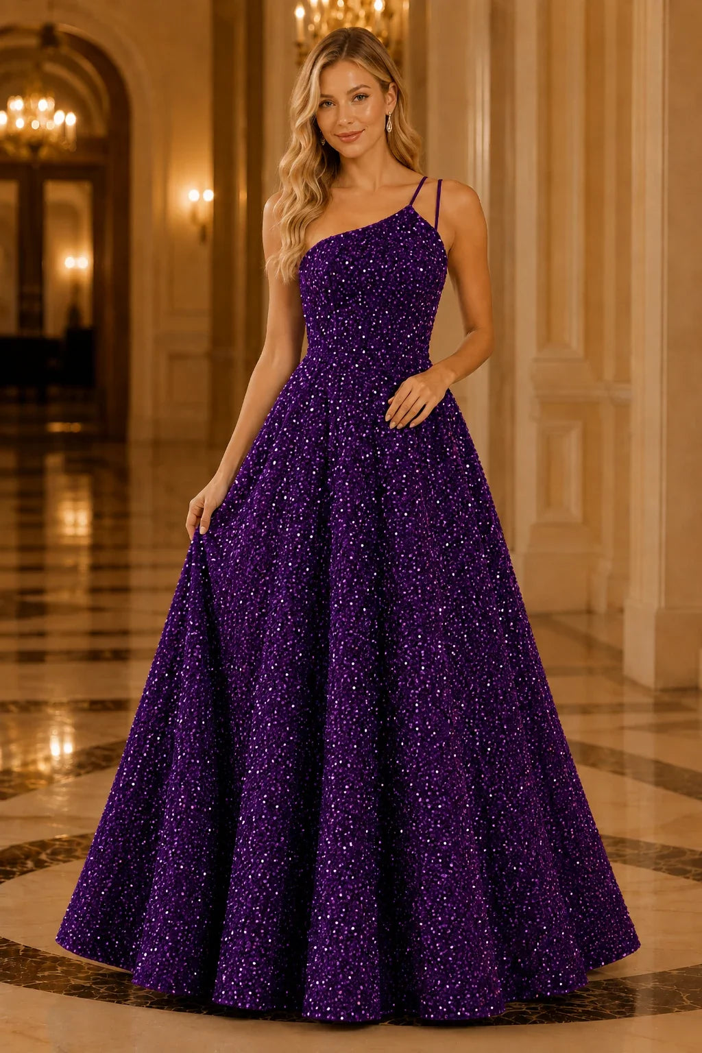 Isasera One-Shoulder Embellished Ball Gown Prom Dress