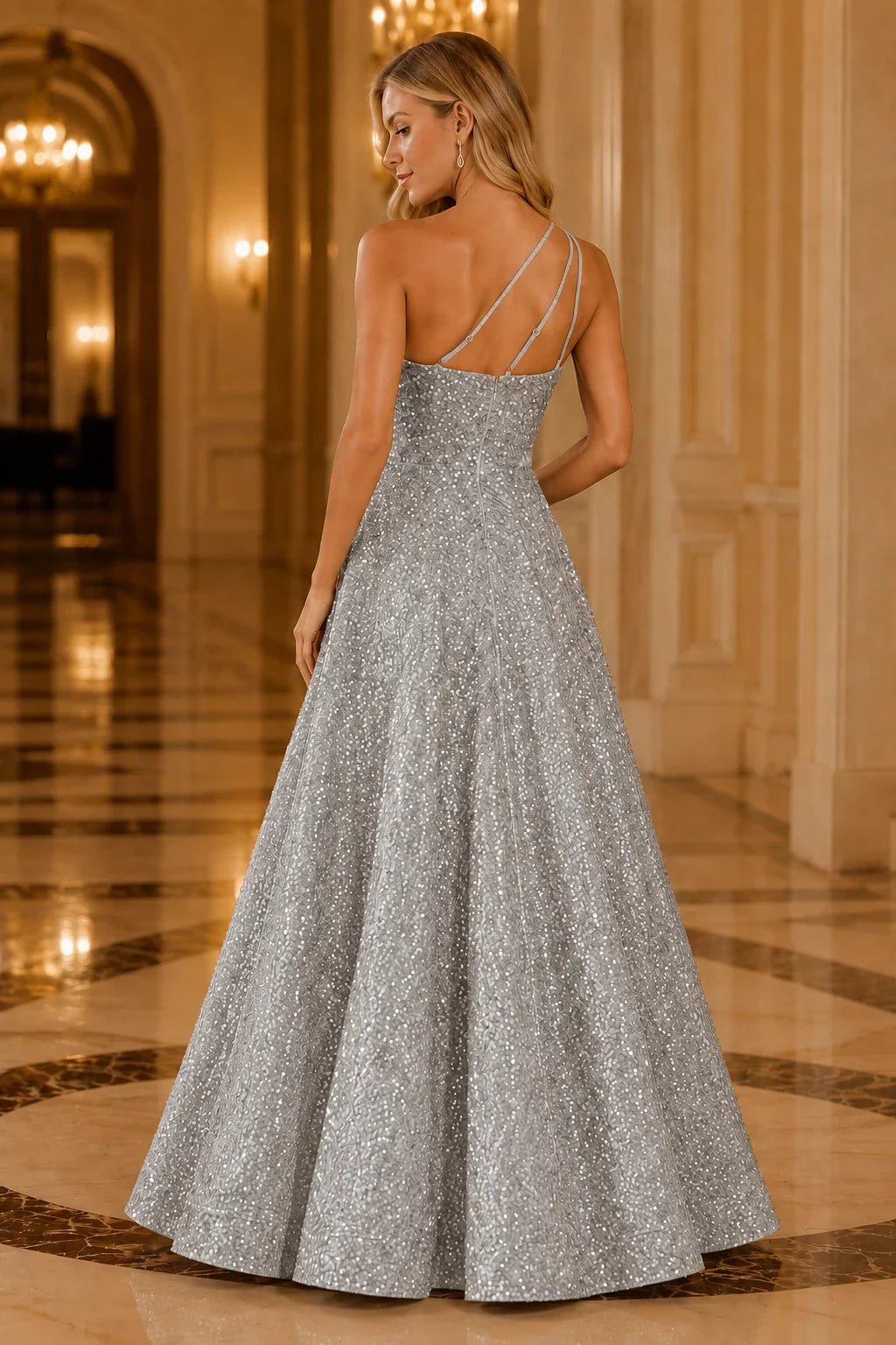 Isasera One-Shoulder Embellished Ball Gown Prom Dress