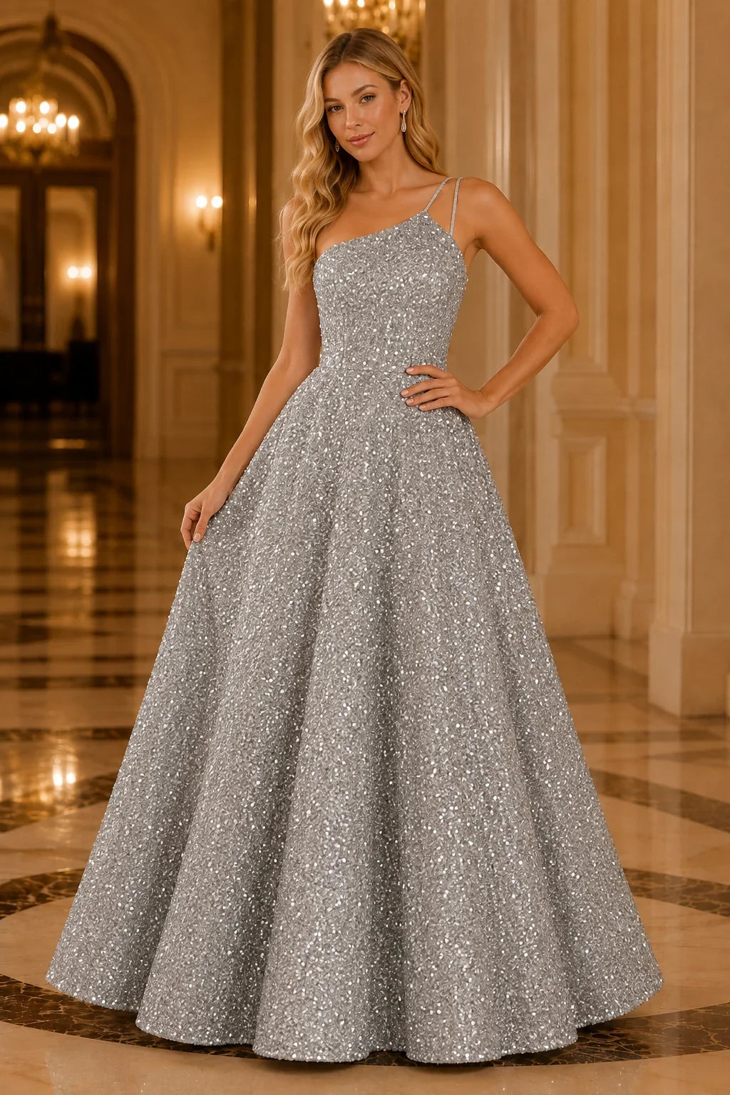 Isasera One-Shoulder Embellished Ball Gown Prom Dress