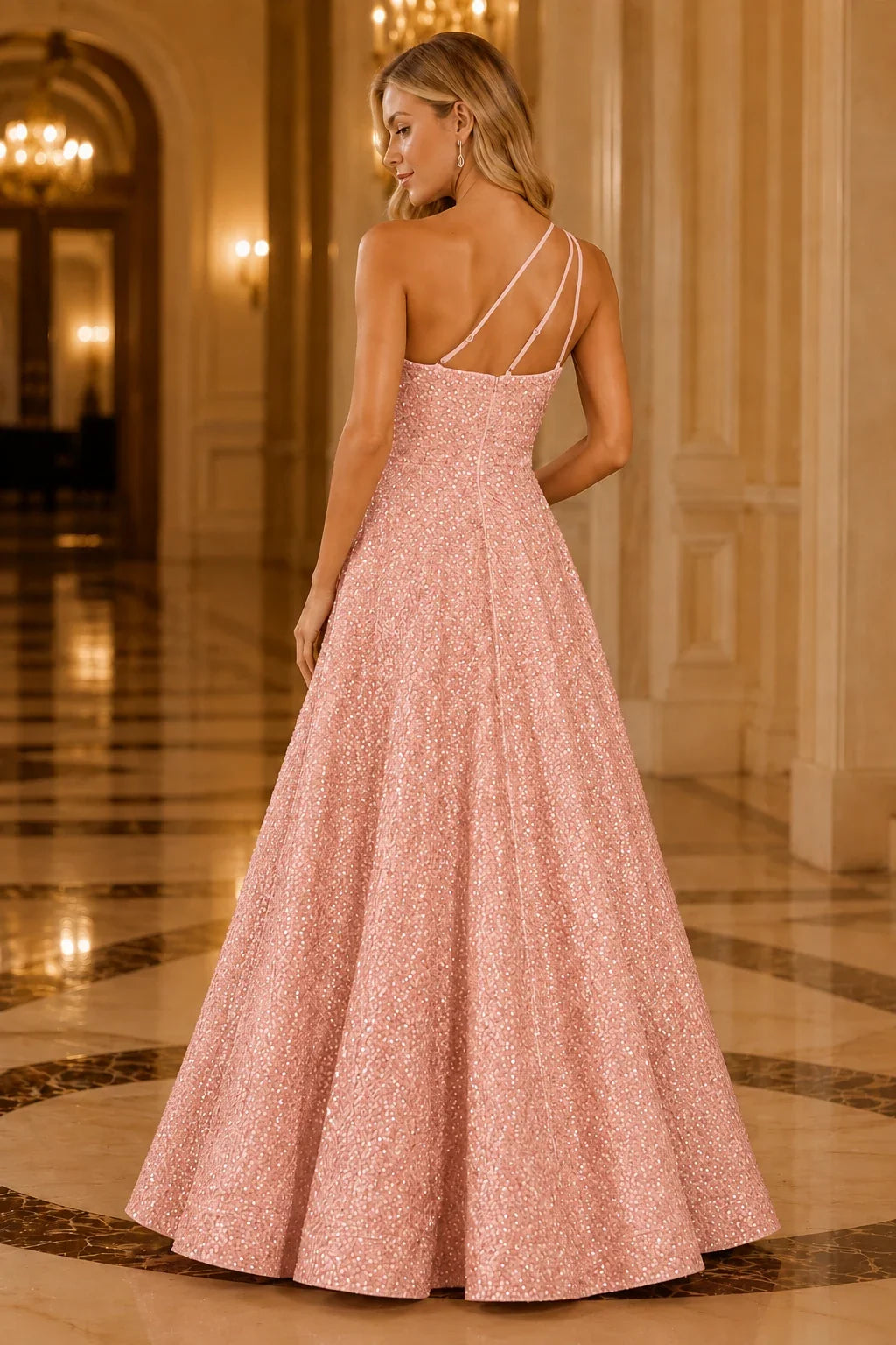 Isasera One-Shoulder Embellished Ball Gown Prom Dress