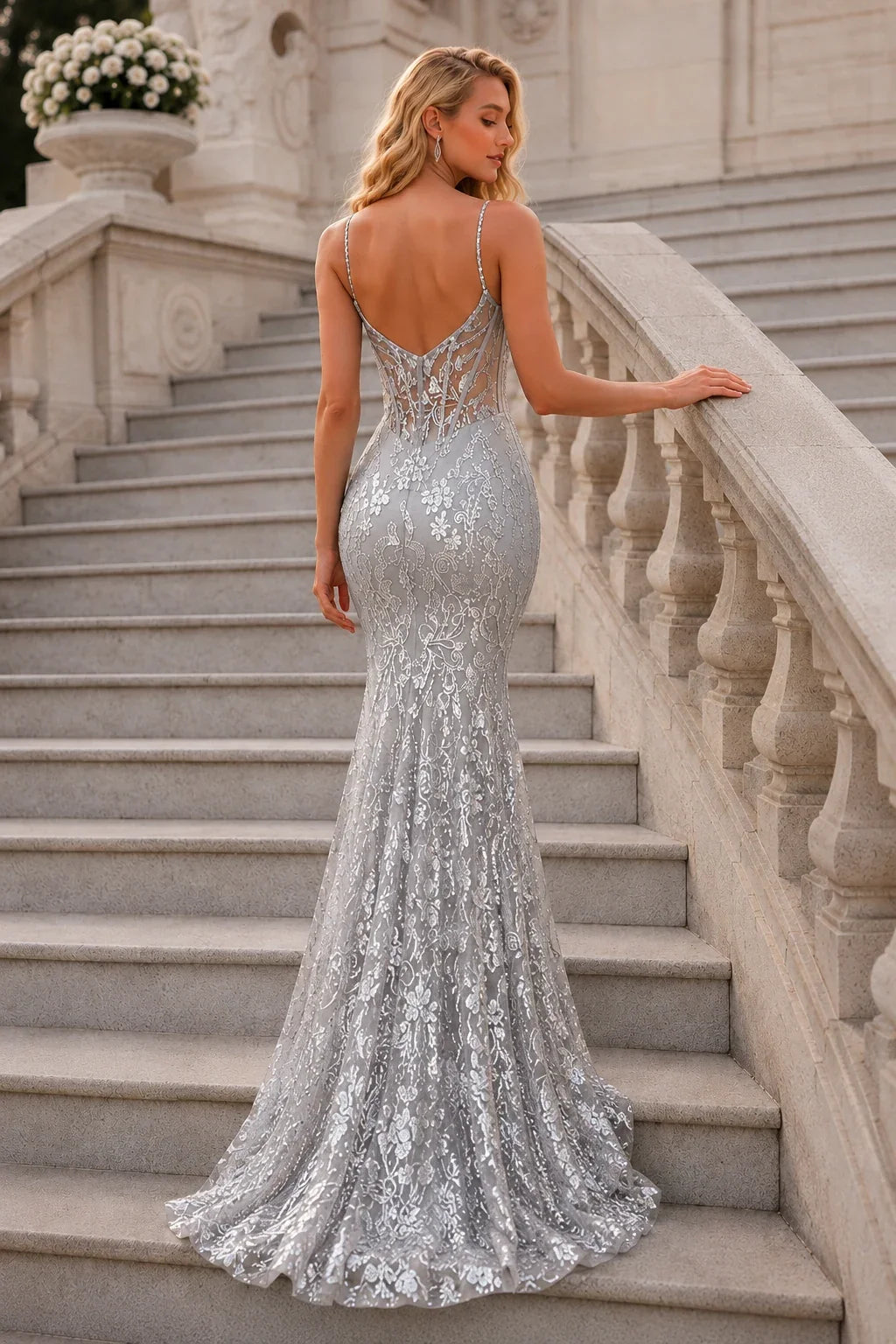 Isalora Mint Embellished Mermaid Gown Prom Dress