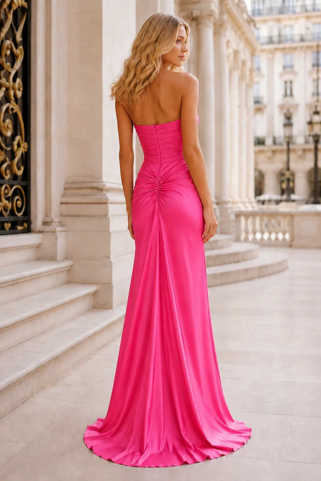 Isalisse Powder Strapless Cutout Gown with Slit Prom Dress