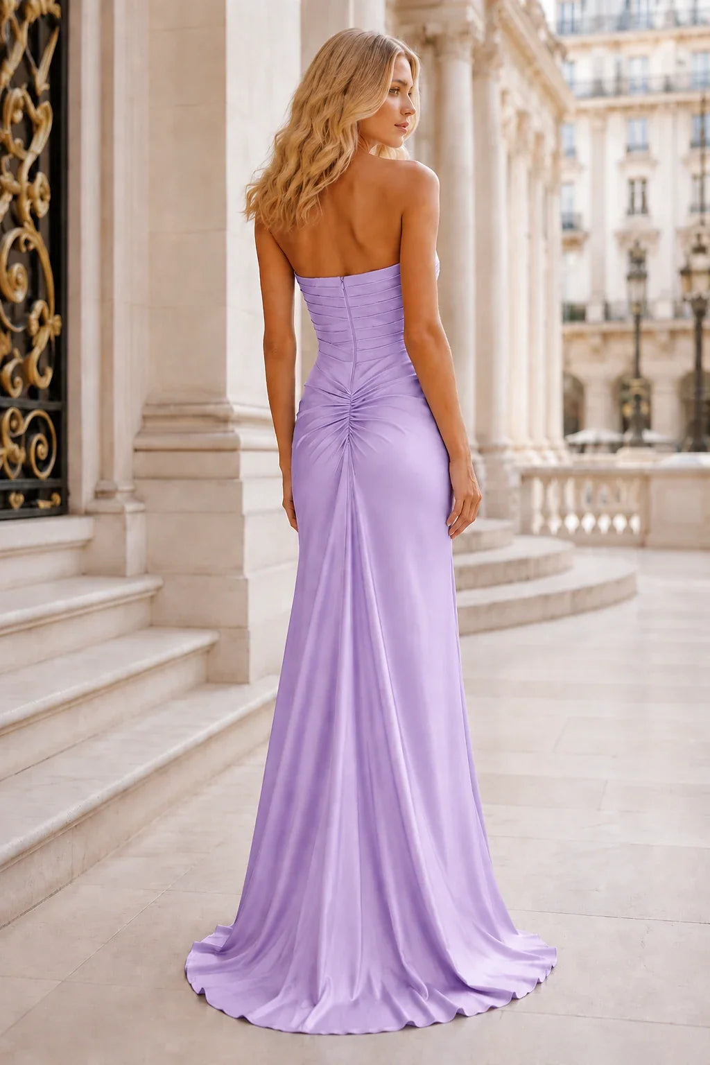 Isalisse Powder Strapless Cutout Gown with Slit Prom Dress