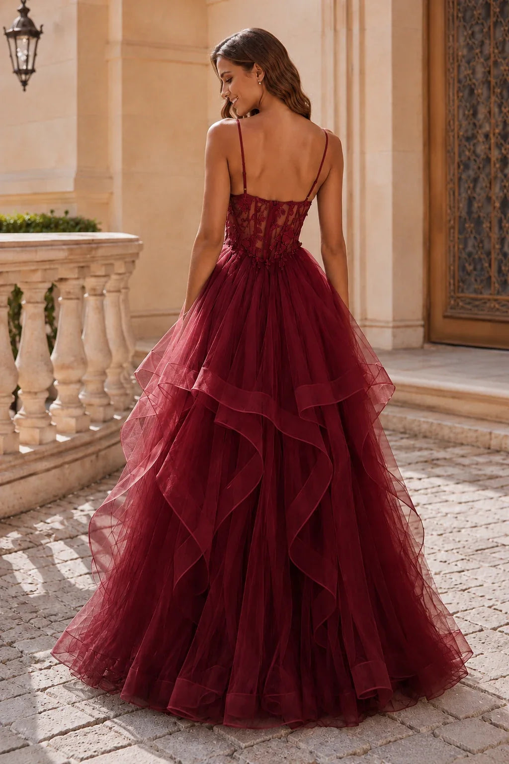 Isavella Light Embellished-Bodice Tiered Tulle Ball Gown Prom Dress