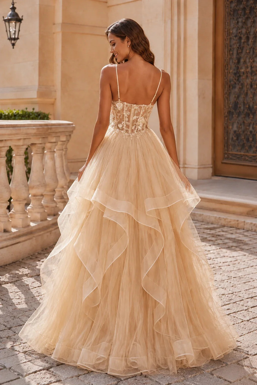 Isavella Light Embellished-Bodice Tiered Tulle Ball Gown Prom Dress
