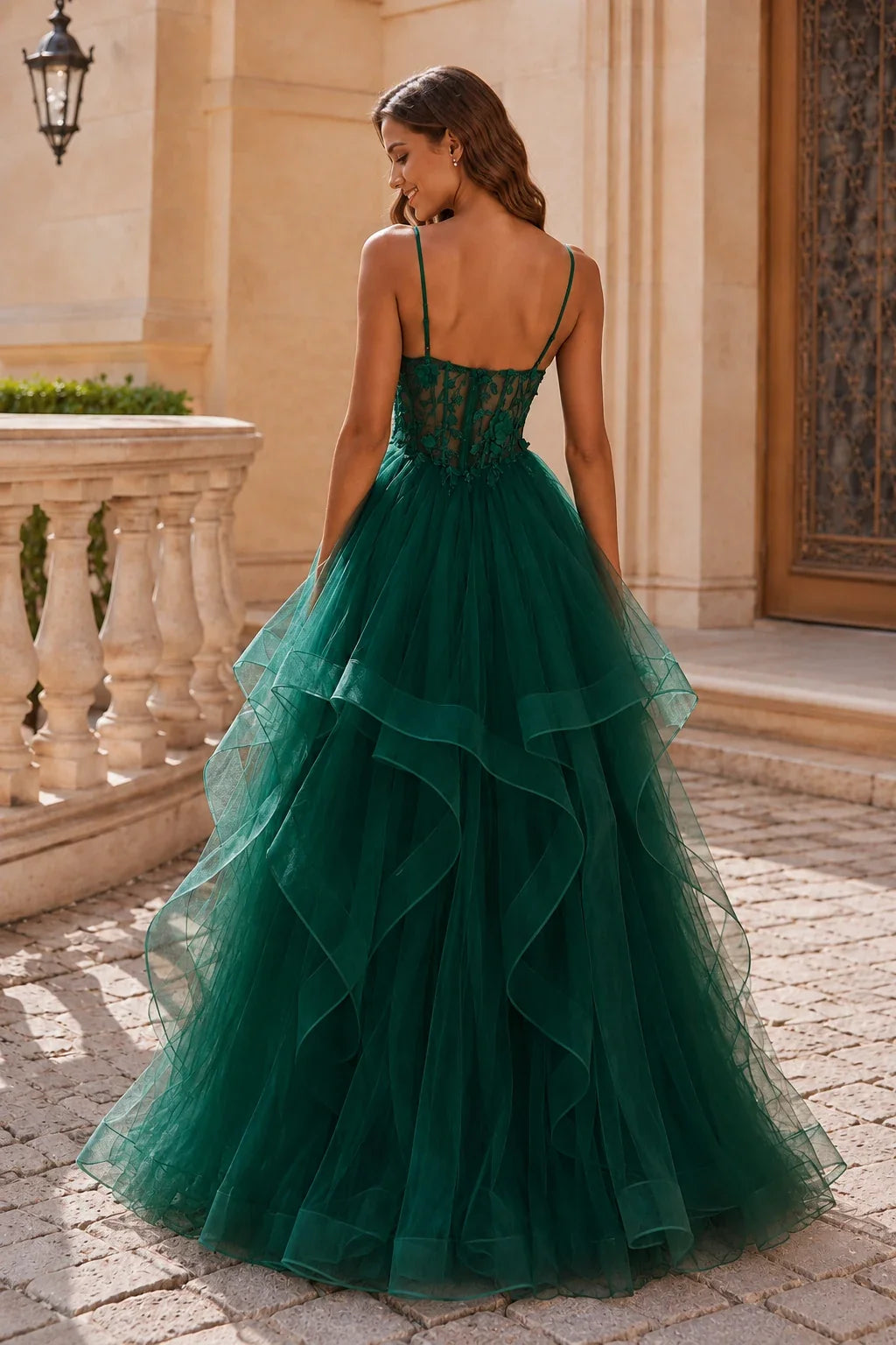 Isavella Light Embellished-Bodice Tiered Tulle Ball Gown Prom Dress
