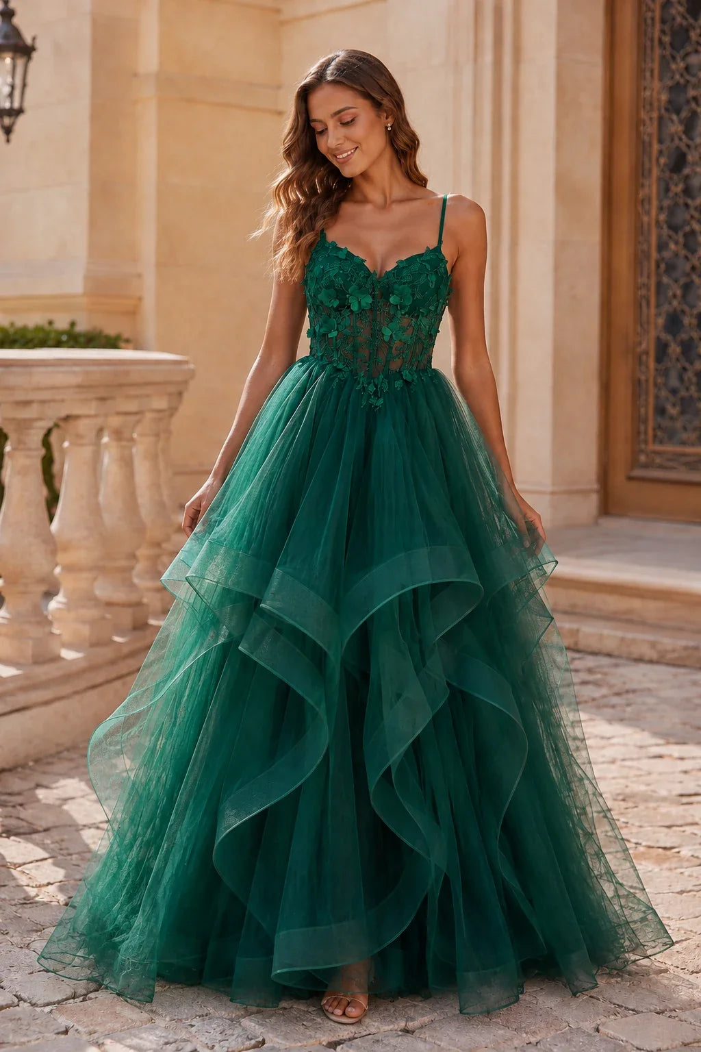 Isavella Light Embellished-Bodice Tiered Tulle Ball Gown Prom Dress