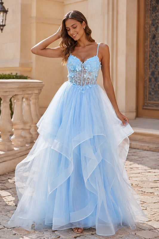 Isavella Light Embellished-Bodice Tiered Tulle Ball Gown Prom Dress