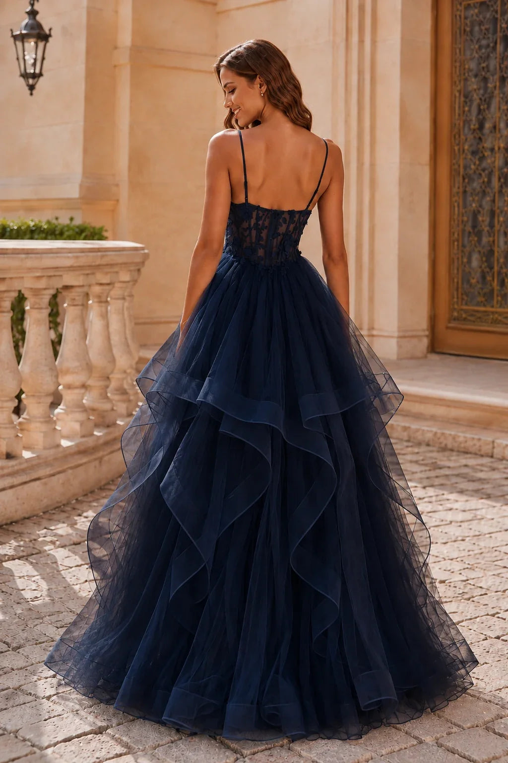 Isavella Light Embellished-Bodice Tiered Tulle Ball Gown Prom Dress
