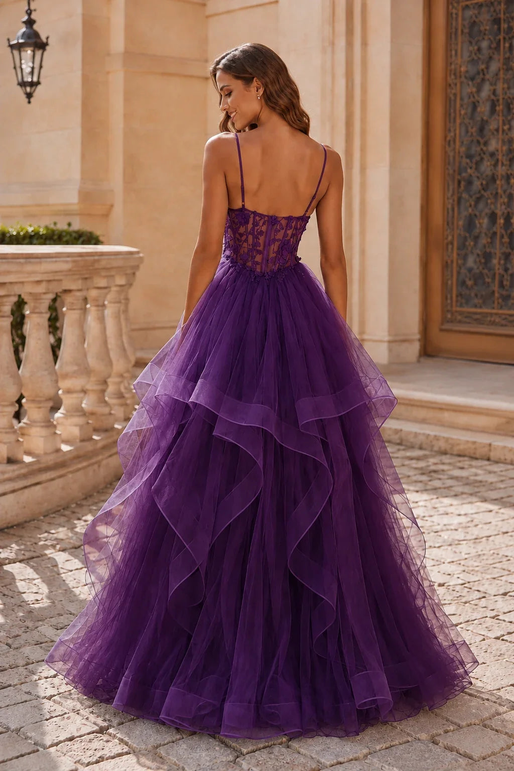 Isavella Light Embellished-Bodice Tiered Tulle Ball Gown Prom Dress