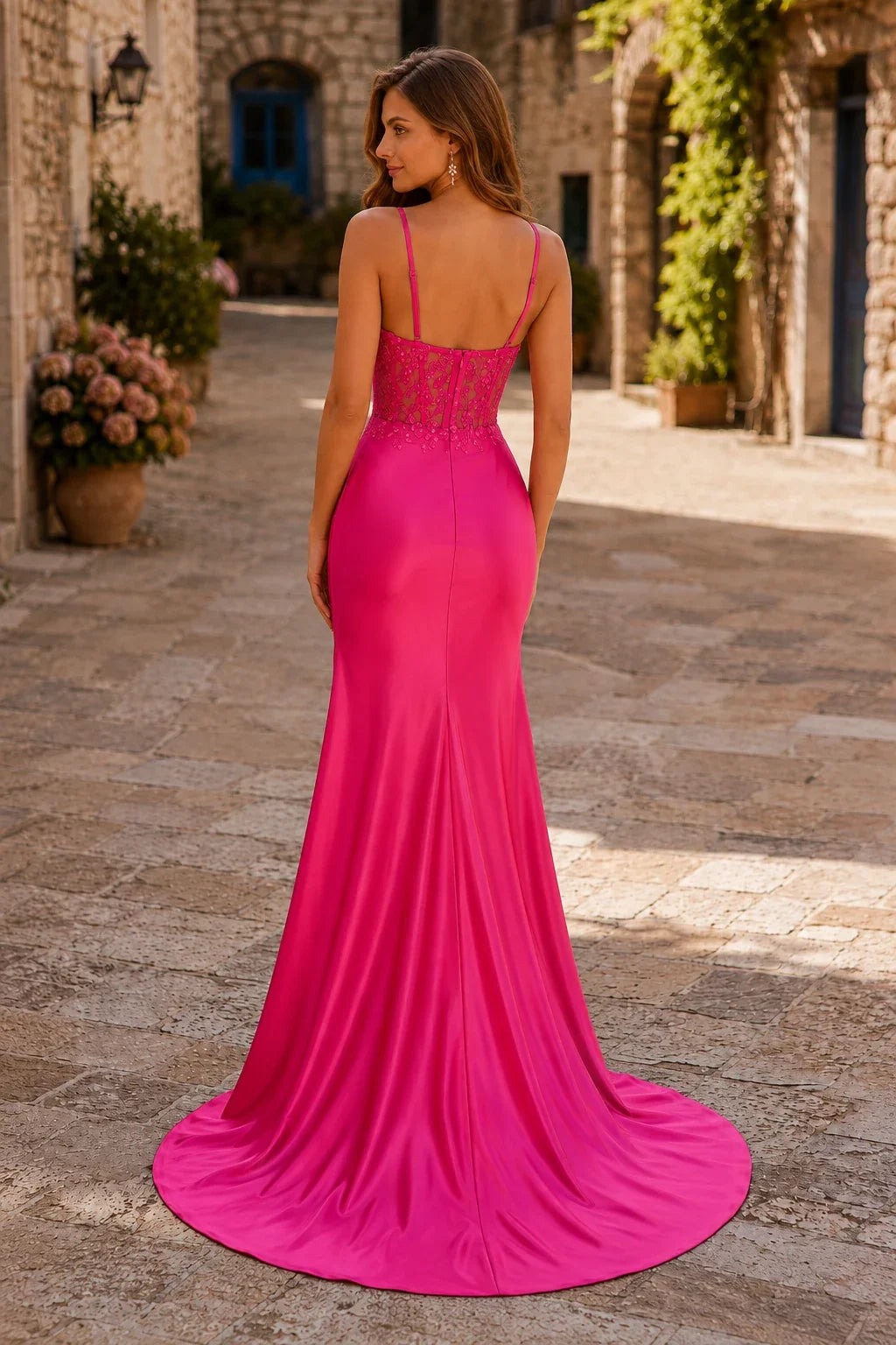 Helmara Light Spaghetti-Strap Embellished-Bodice Gown with Slit Prom Dress