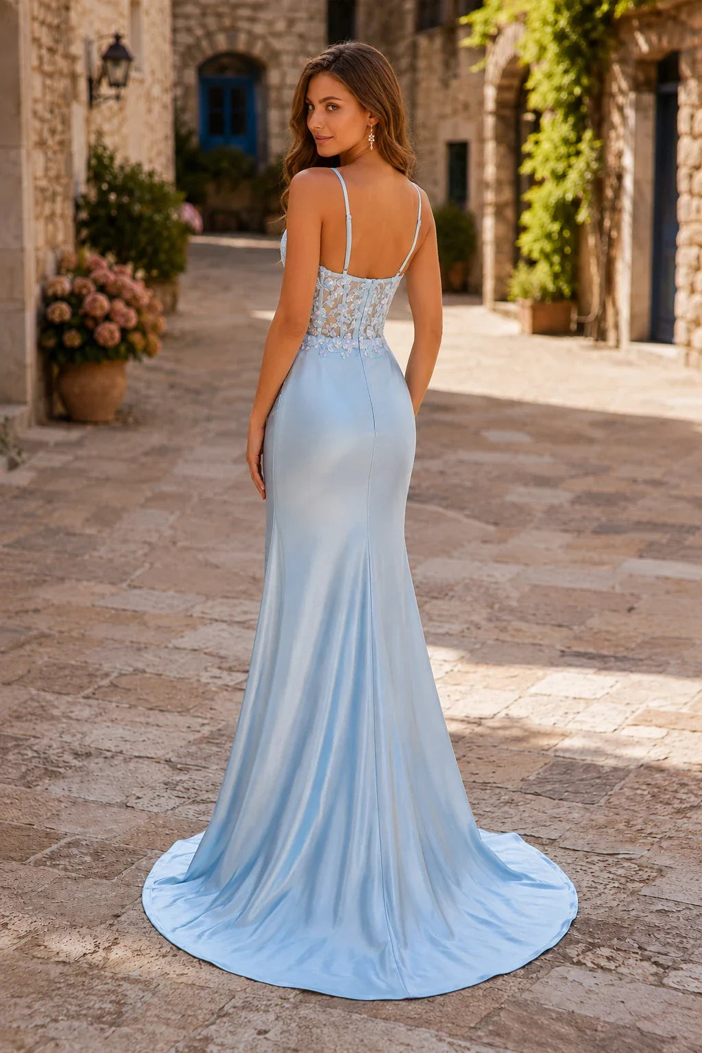 Helmara Light Spaghetti-Strap Embellished-Bodice Gown with Slit Prom Dress