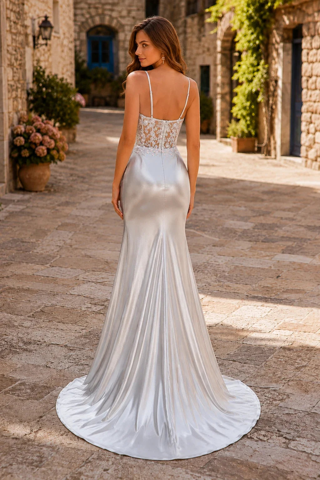 Helmara Light Spaghetti-Strap Embellished-Bodice Gown with Slit Prom Dress