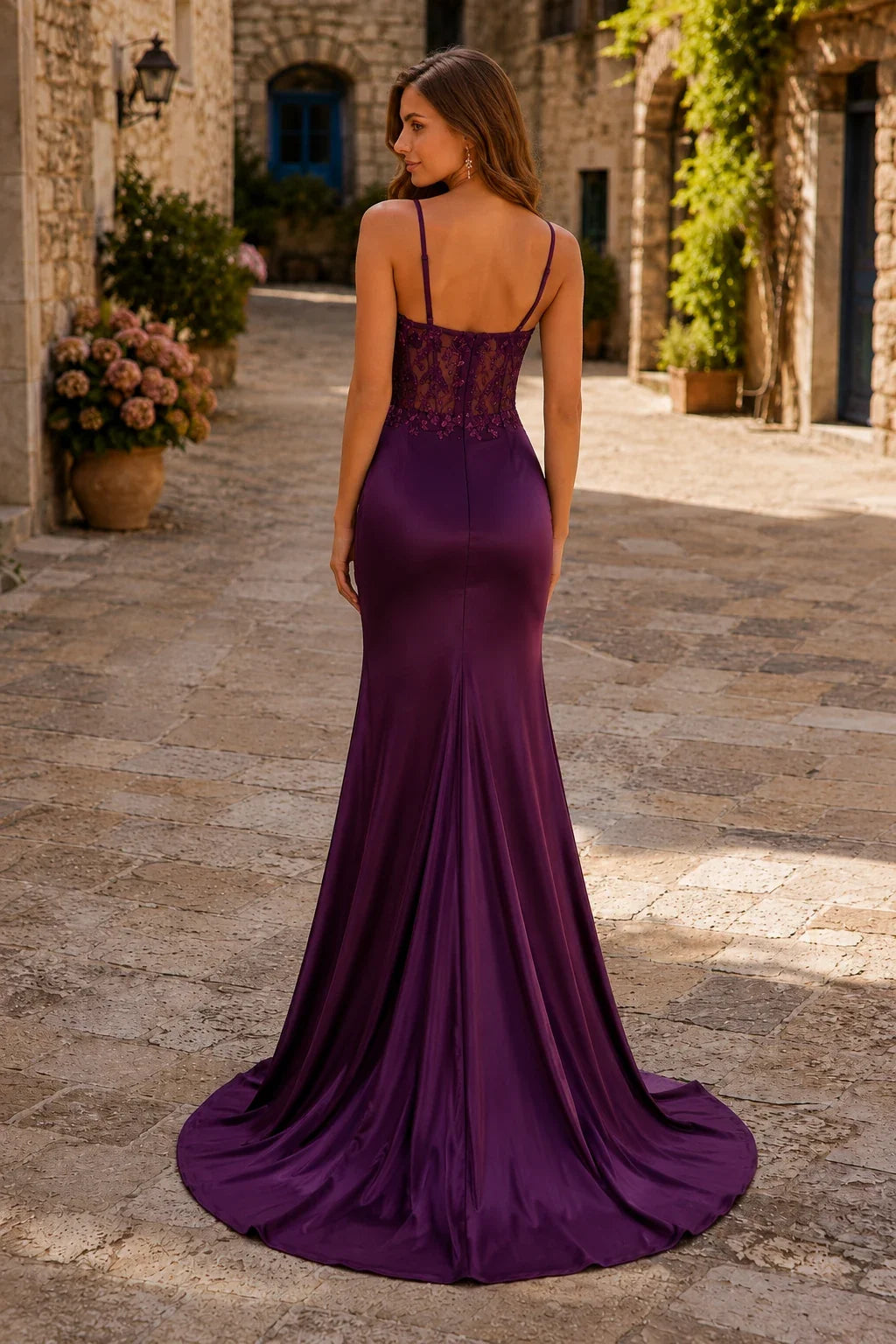 Helmara Light Spaghetti-Strap Embellished-Bodice Gown with Slit Prom Dress