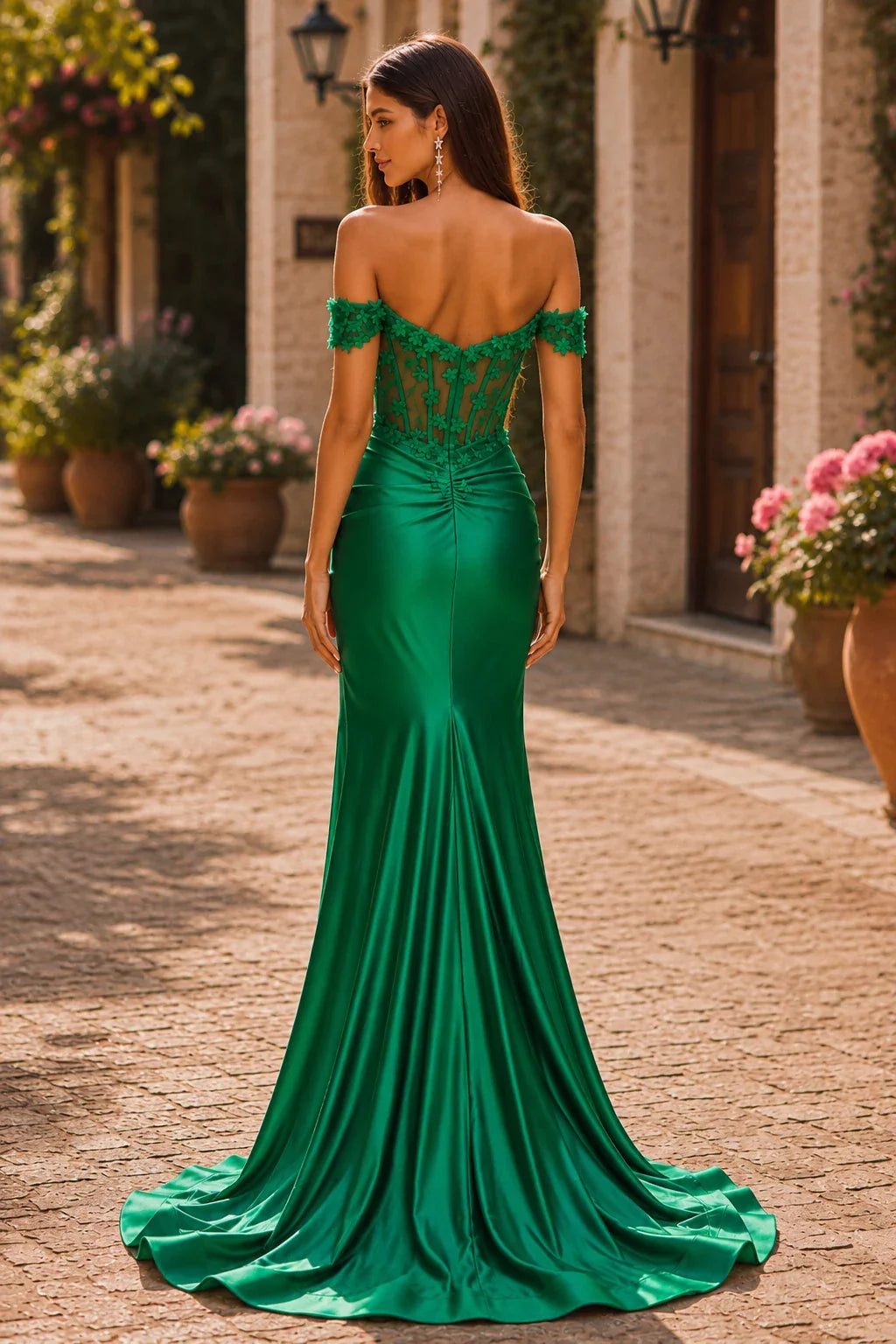 Hellora Off-the-Shoulder Corset Gown with Slit Prom Dress
