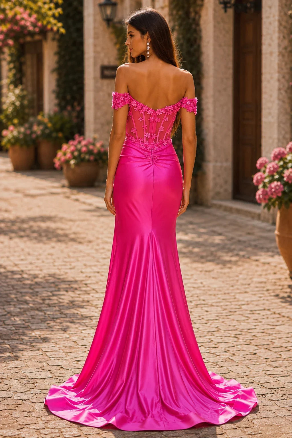 Hellora Off-the-Shoulder Corset Gown with Slit Prom Dress