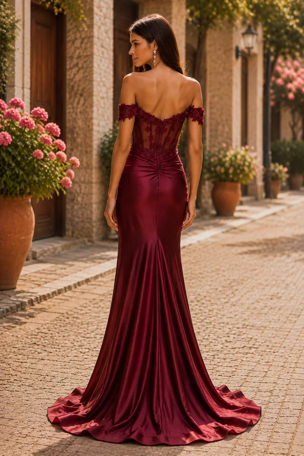Hellora Off-the-Shoulder Corset Gown with Slit Prom Dress