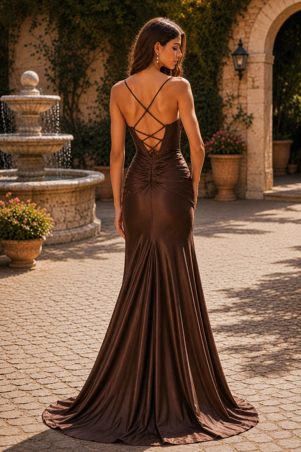 Hellisse Structured-Bodice Gown with Slit Prom Dress