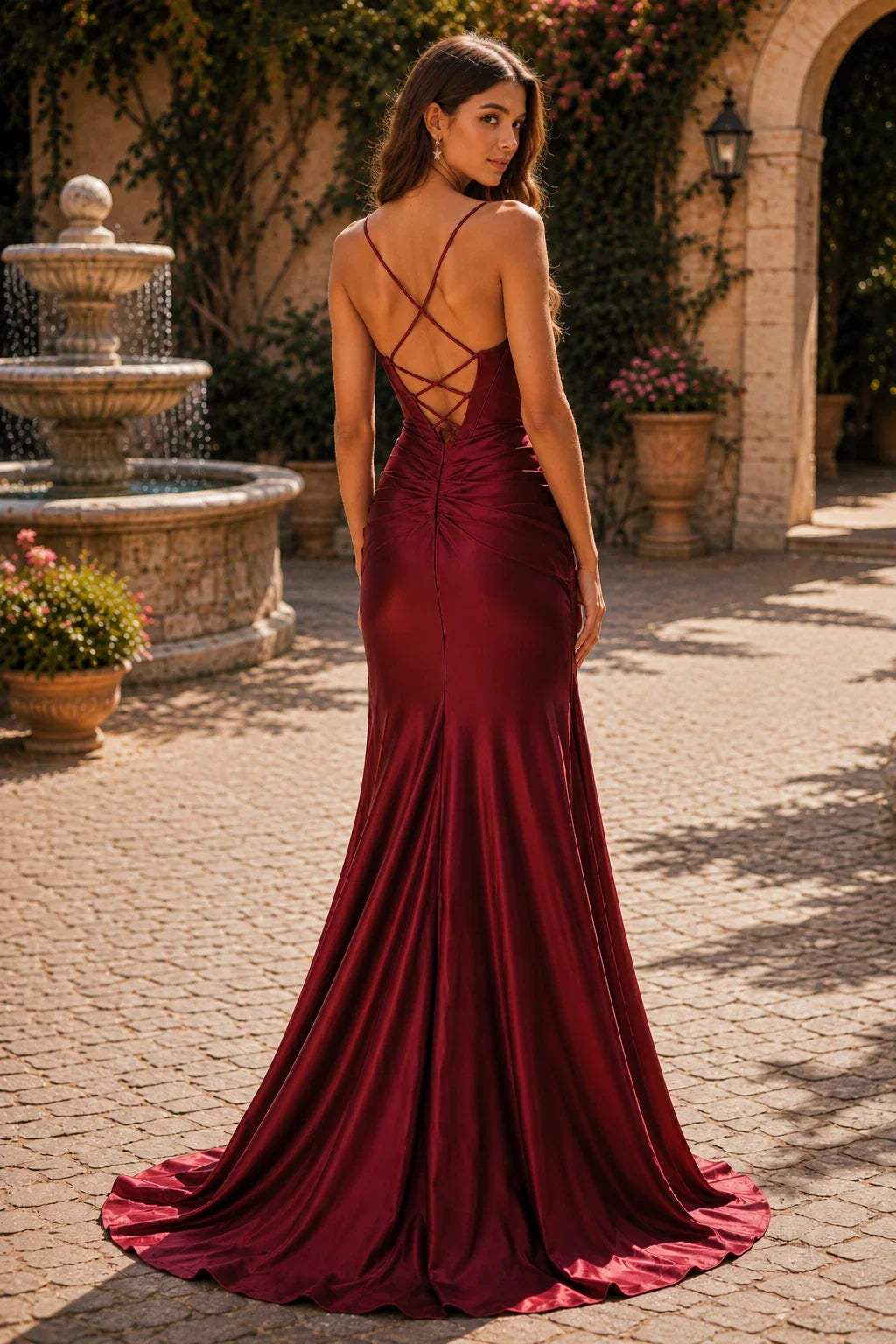 Hellisse Structured-Bodice Gown with Slit Prom Dress
