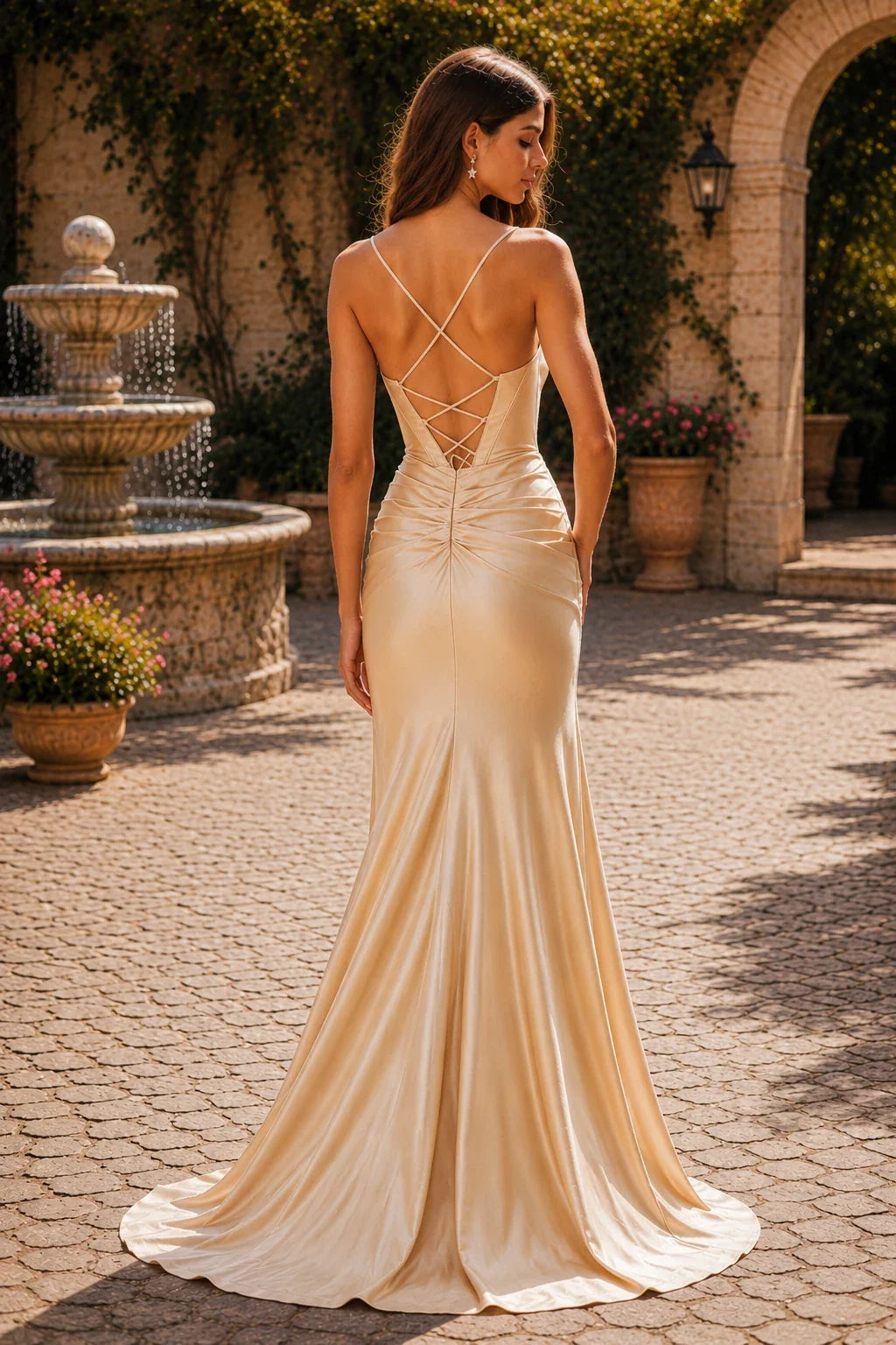 Hellisse Structured-Bodice Gown with Slit Prom Dress