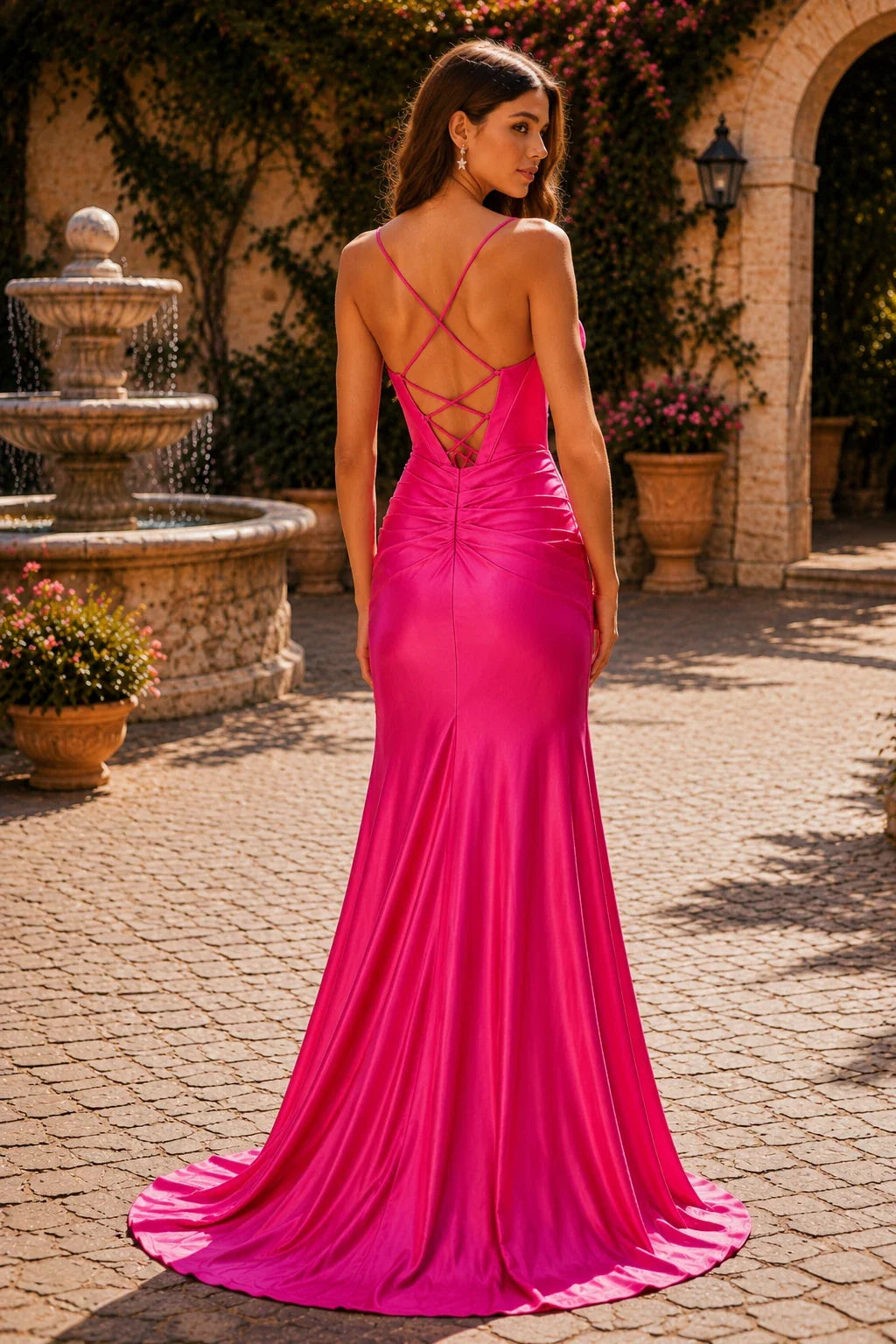 Hellisse Structured-Bodice Gown with Slit Prom Dress