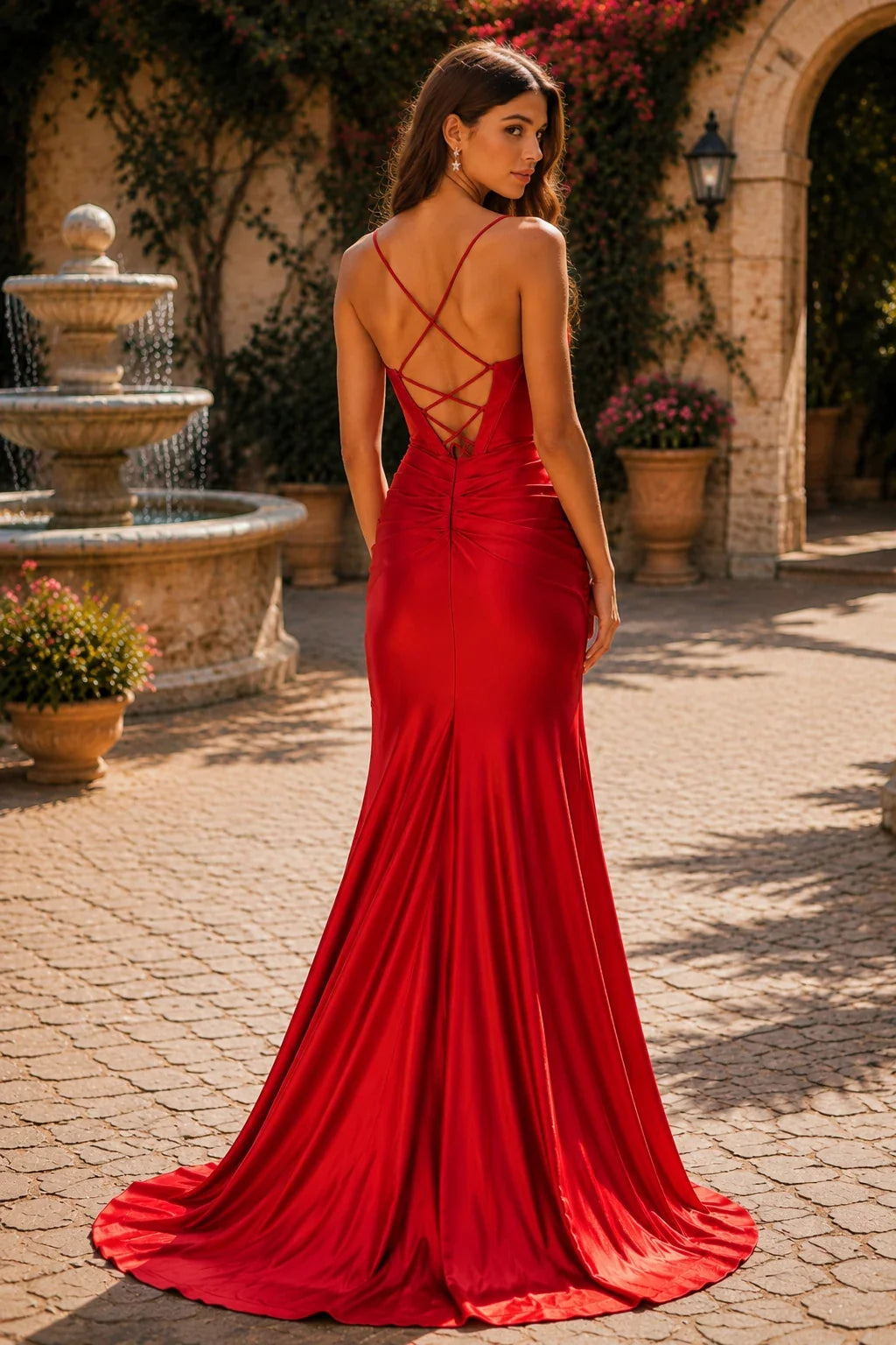 Hellisse Structured-Bodice Gown with Slit Prom Dress