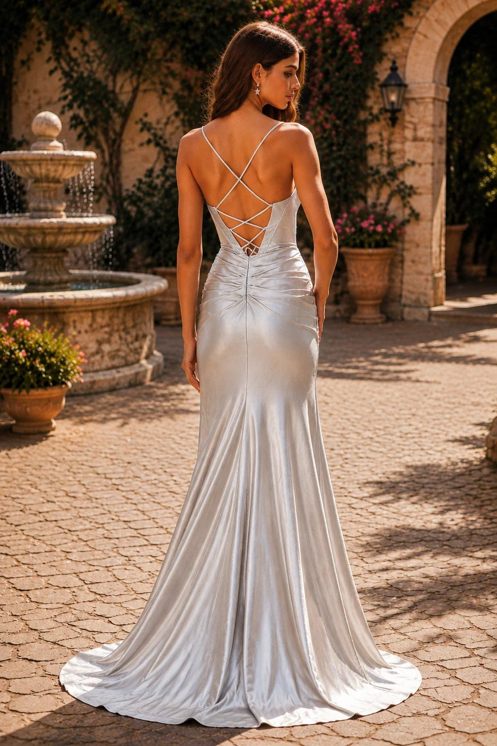 Hellisse Structured-Bodice Gown with Slit Prom Dress