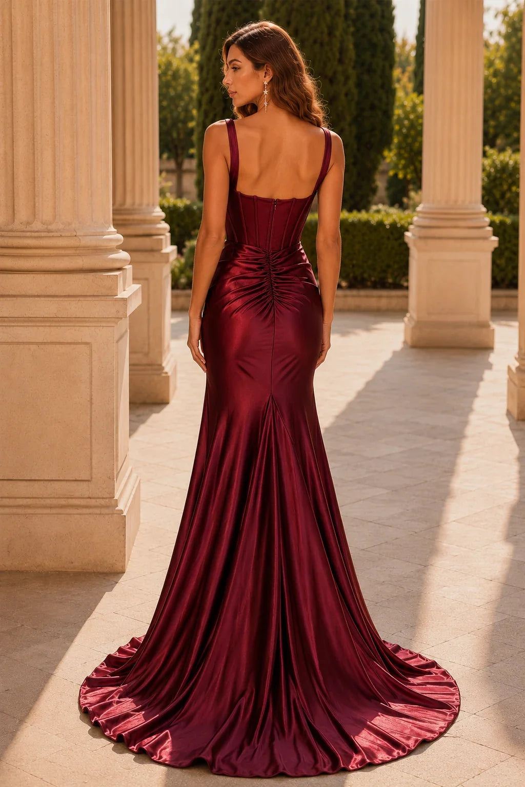 Helvella Teal Spaghetti-Strap Ruched Gown with Slit Prom Dress