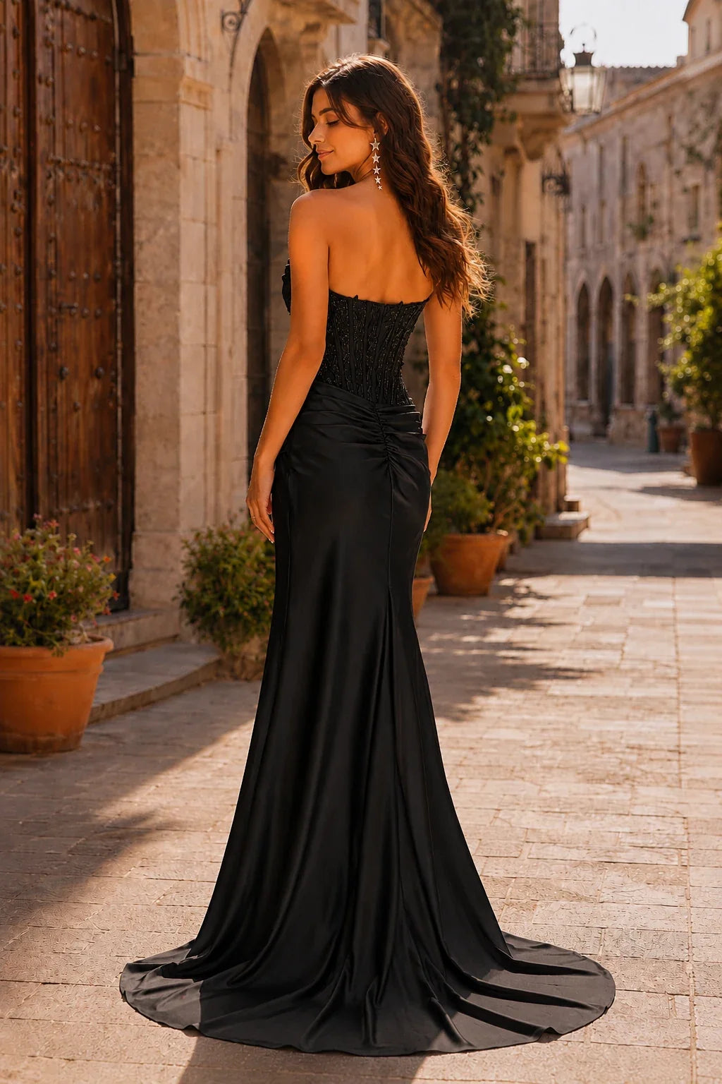 Helria Icy Strapless Structured-Bodice Gown with Slit Prom Dress