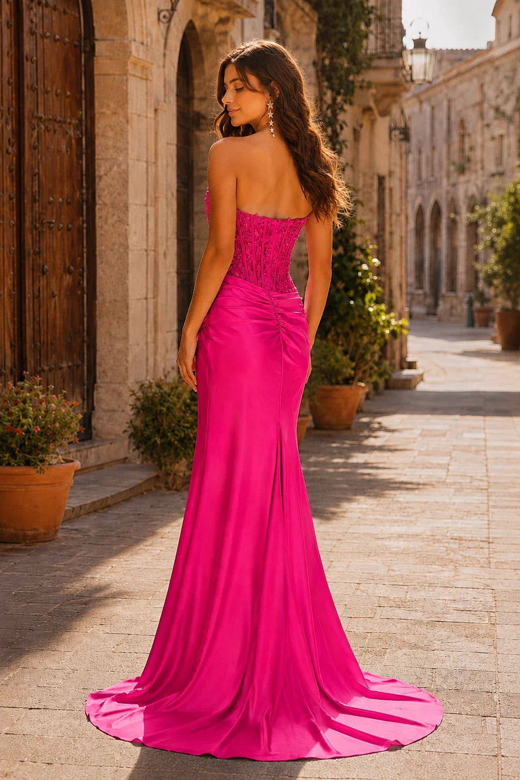 Helria Icy Strapless Structured-Bodice Gown with Slit Prom Dress