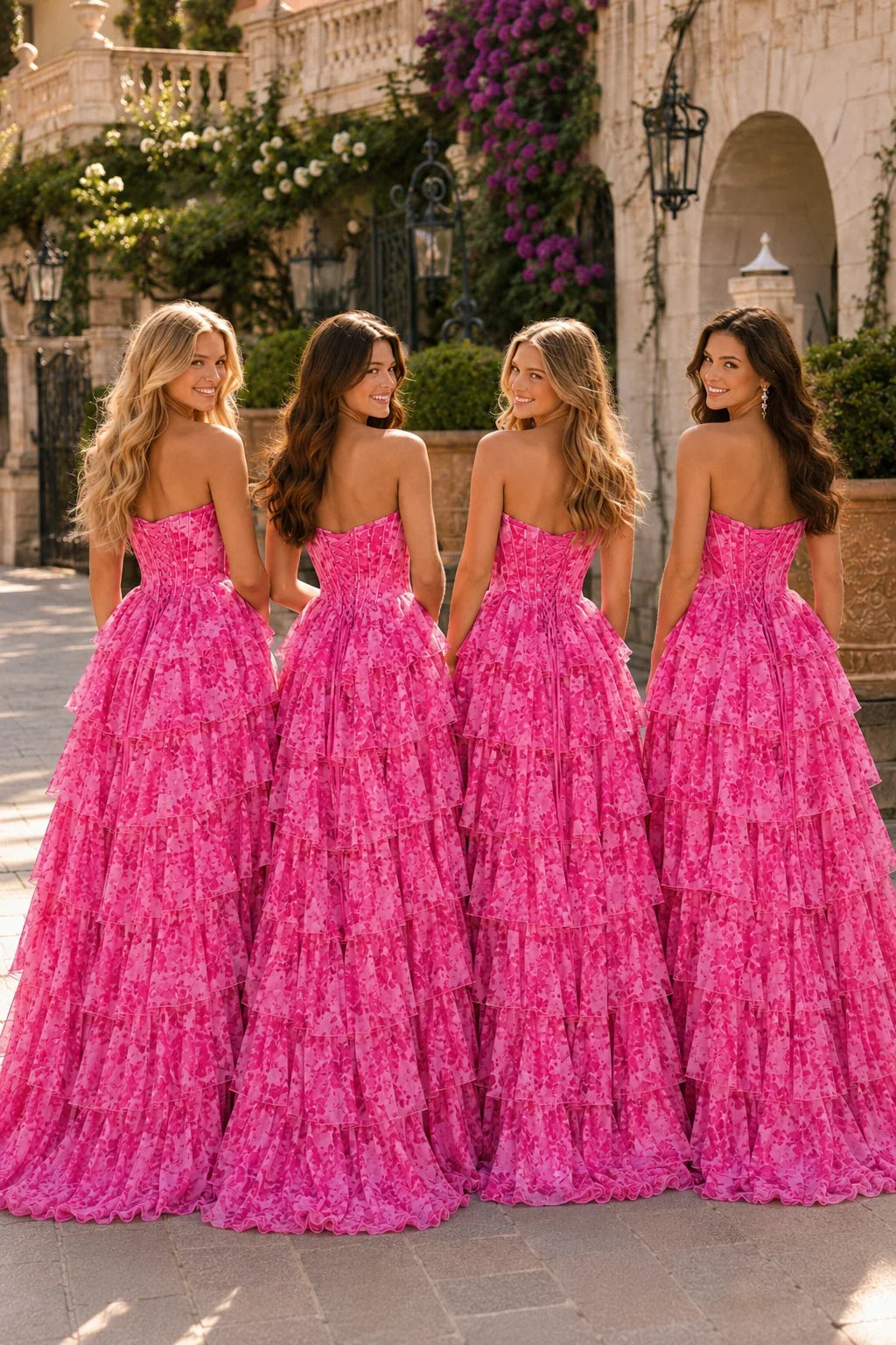 Genevieve Floral Sweetheart Tiered A-Line Prom Dress