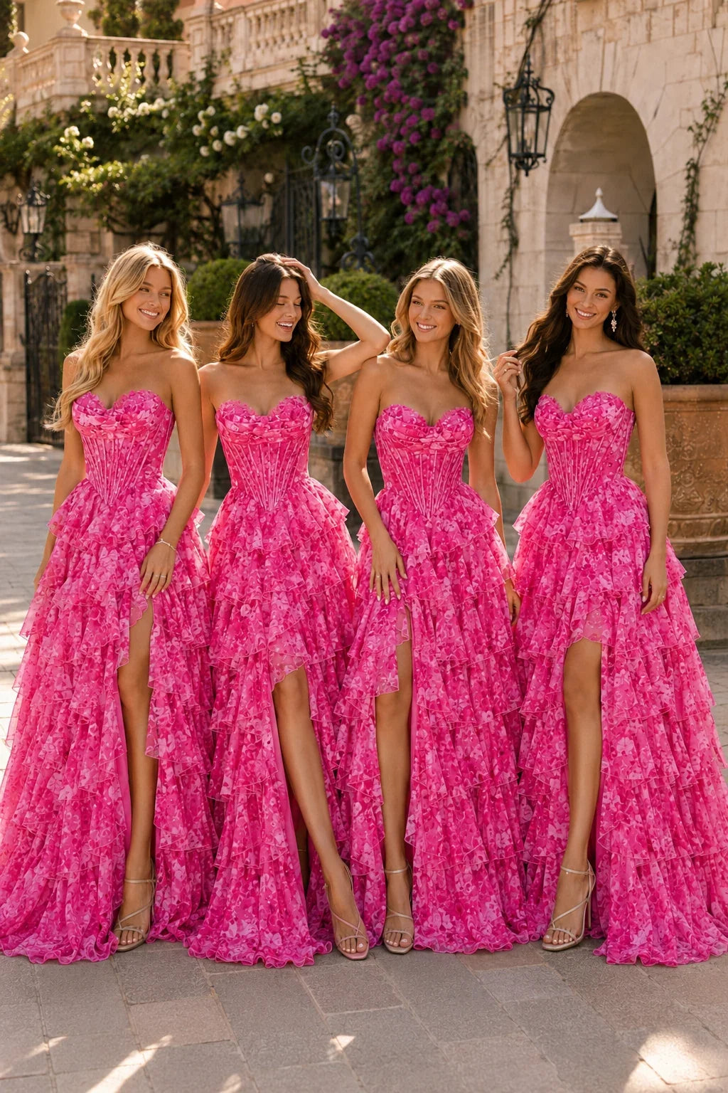 Genevieve Floral Sweetheart Tiered A-Line Prom Dress
