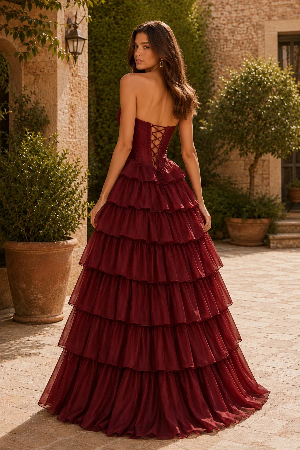 Evangeline Print Sweetheart Tiered A-Line Prom Dress