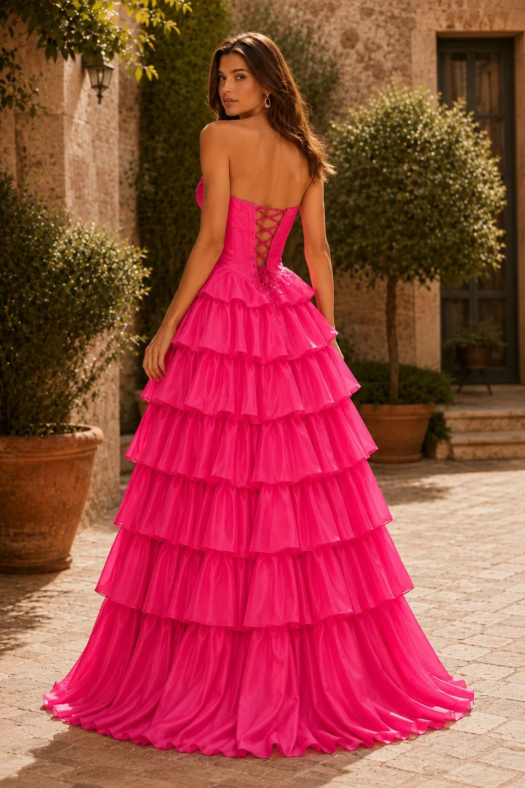 Evangeline Print Sweetheart Tiered A-Line Prom Dress