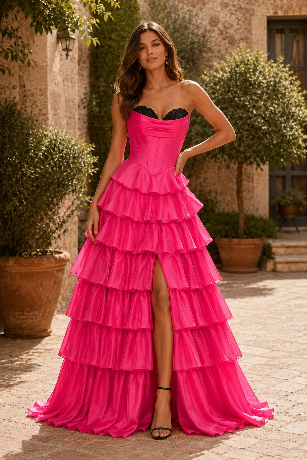 Evangeline Print Sweetheart Tiered A-Line Prom Dress