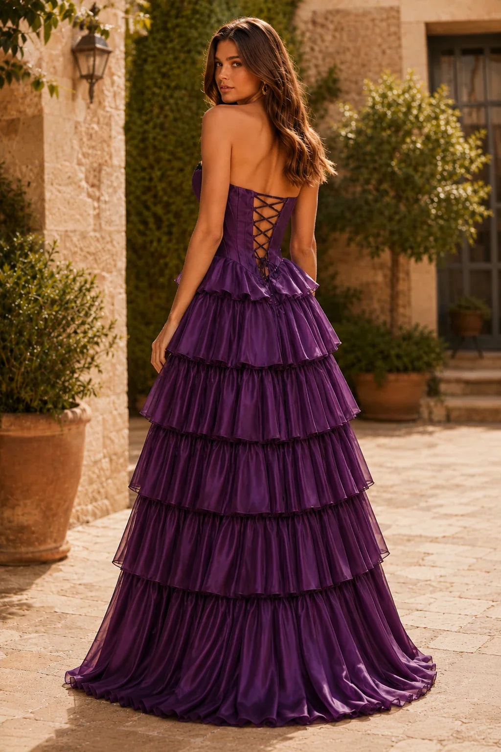 Evangeline Print Sweetheart Tiered A-Line Prom Dress
