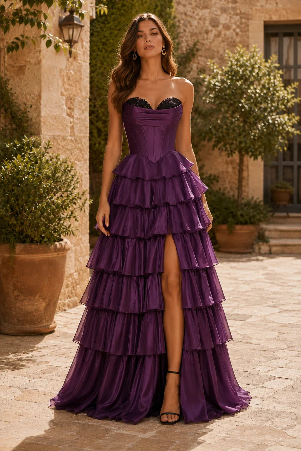 Evangeline Print Sweetheart Tiered A-Line Prom Dress